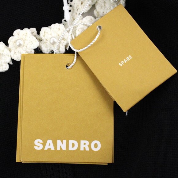 NWT Sandro Fleuri Sleeveless Cardigan with Floral Trim & Faux Pearls Size 2 - Picture 6 of 9